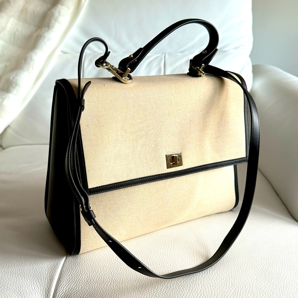 Women's Hugo Boss black  leather  cream canvas Handbag